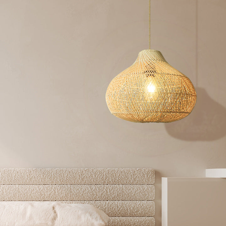 Traditionelle chinesische runde gewebte Holz-Pendelleuchte mit 1 Licht für Esszimmer 