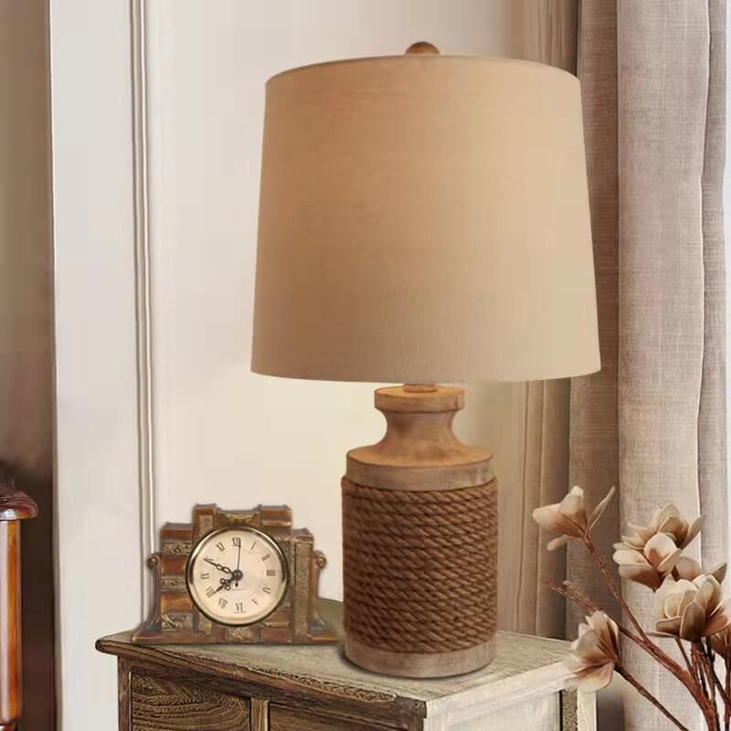 Modern Personality Creative Solid Wood Cylinder 1-Light Table Lamp