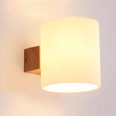 Modern Warm Cylindrical Rubber Wood Glass 1/2 Light Wall Sconce Lamp