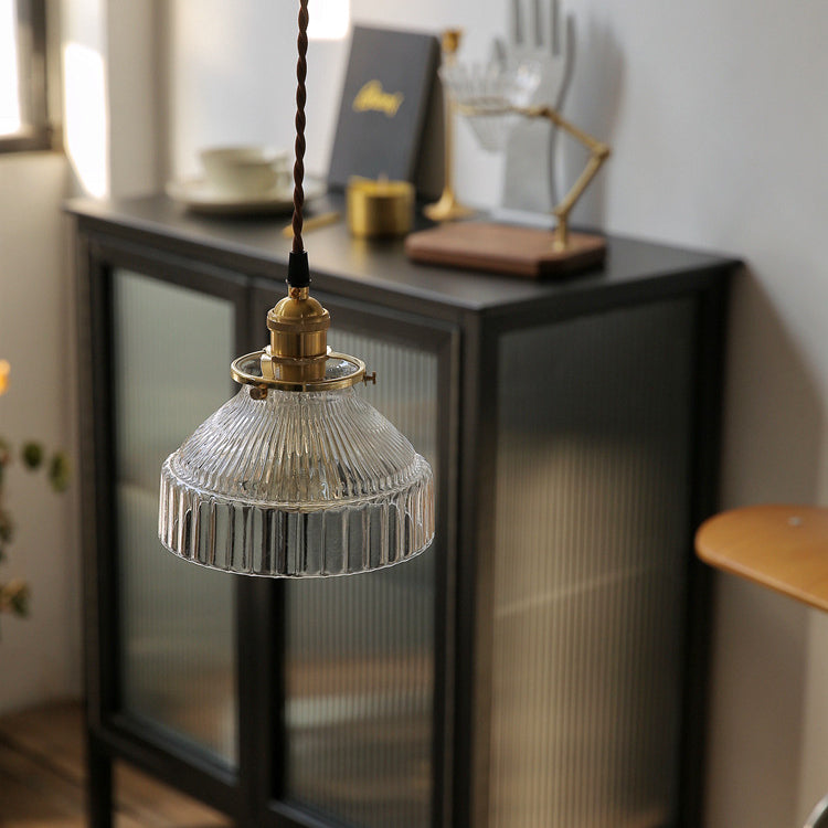 Contemporary Nordic Brass Glass Round Shape 1-Light Pendant Light For Living Room