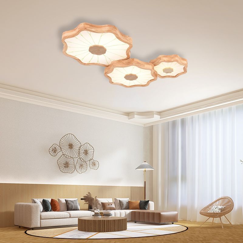 Traditionelle chinesische Lotusblatt-Deckenleuchte aus Holz, Eisen, Acryl, LED-Unterputz-Deckenleuchte für Wohnzimmer 