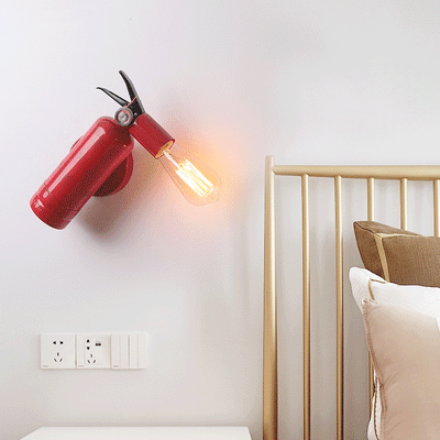 Contemporary Creative Fire Extinguisher Iron 1-Light Wall Sconce Lamp For Living Room