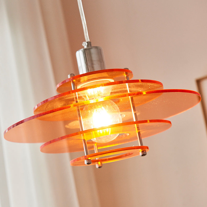 Lustre suspendu moderne minimaliste rond en acrylique avec matériel en forme de soucoupe volante à 1 lumière pour salon 