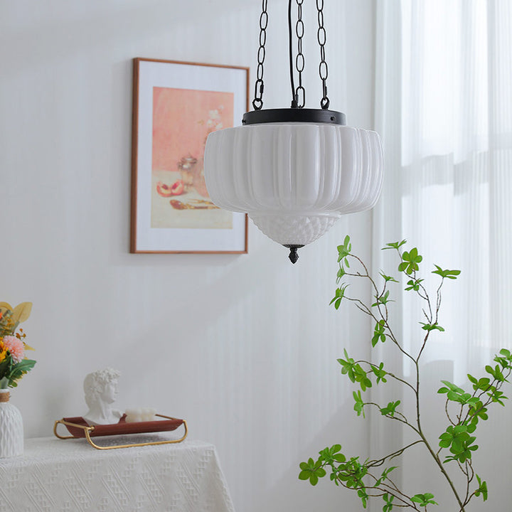 Moderna Minimalista Crema Linterna Hierro Vidrio Lámpara Colgante de 3 Luces para Sala de Estar 