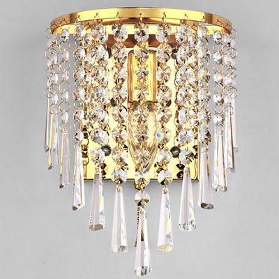 Moderne Luxus Halb Runde Achteckige Perlen Edelstahl Kristall 1-Licht Wand Leuchte Lampe Für Wohnzimmer 