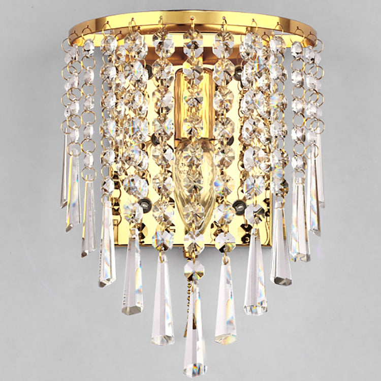 Moderne Luxus Halb Runde Achteckige Perlen Edelstahl Kristall 1-Licht Wand Leuchte Lampe Für Wohnzimmer 
