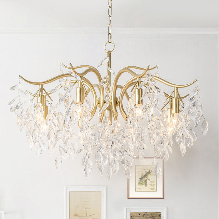 Modern Luxury Leaf Iron Crystal 7/9 Light Chandelier For Living Room