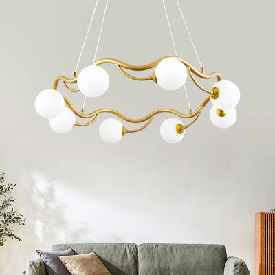 Moderner Mid-Century Magic Bean Glas Eisenring 8-Licht Kronleuchter für Wohnzimmer 