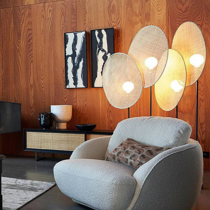 Lámpara de Mesa de 1 Luz con Ventilador de Ratán Japonés Tradicional para Dormitorio 