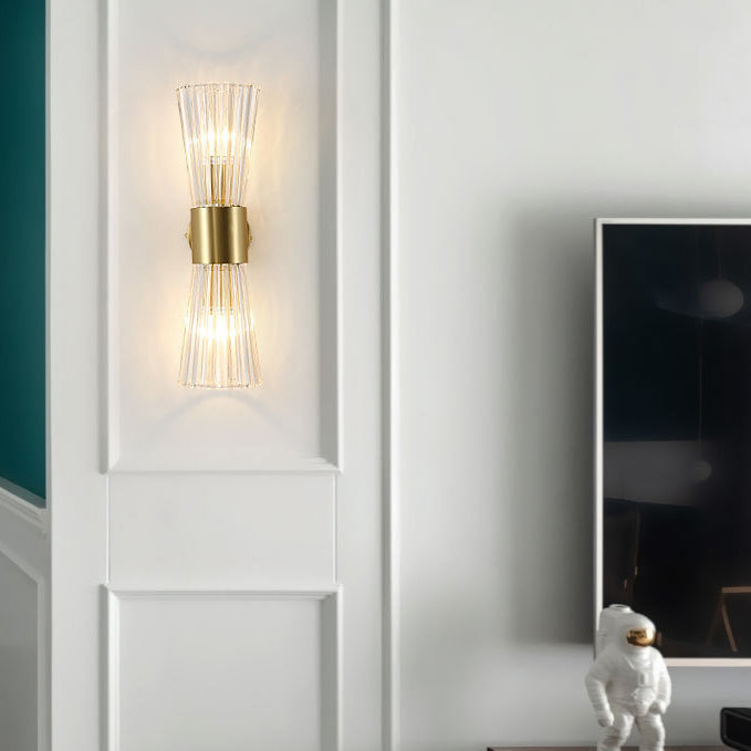 Lámpara de Aplique de Pared Contemporánea de Lujo con Cristal Acanalado Luminosa de 2 Luces para Dormitorio 