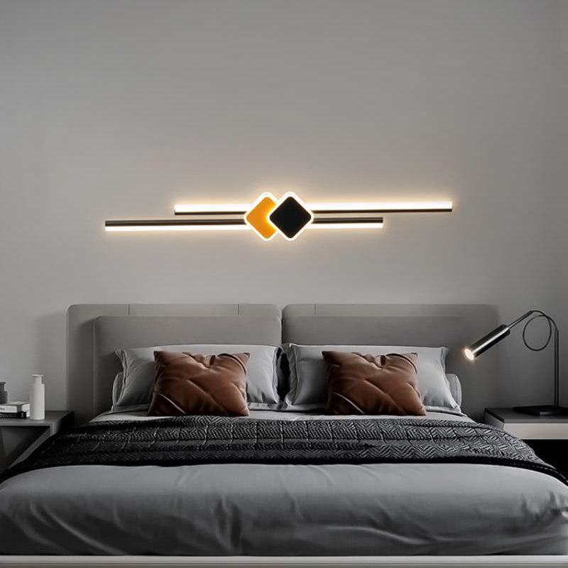 Applique murale LED en fer, aluminium et acrylique à bande longue et rhombus minimaliste moderne pour salon 