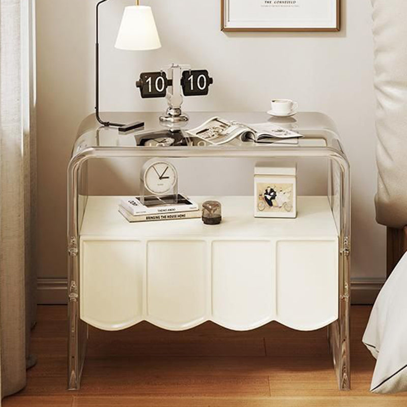 Table de chevet rectangulaire en acrylique et bois massif avec 1 tiroir pour chambre à coucher - Simplicité moderne 