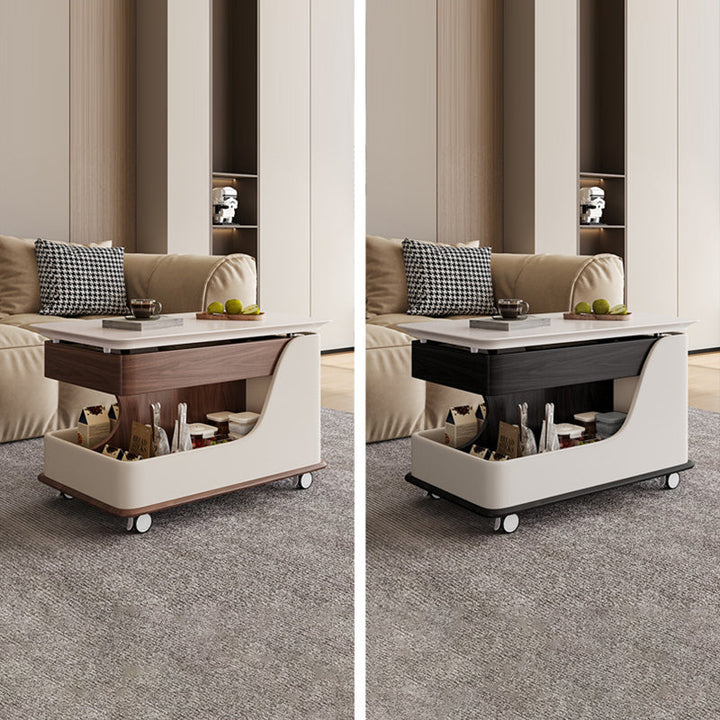 Table de bout en bois rectangulaire rétro contemporain avec plateau à 4 rangements amovibles pour salon 