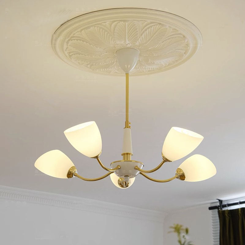 Zeitgenössische Vintage Creme Zweig Blume Messing Glas 3/5/8 Licht Kronleuchter Für Wohnzimmer 