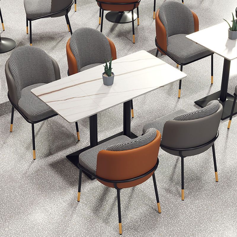 Contemporary Nordic PU Leather Fabric Iron Sponge Square Wraparound Dining Chair Backrest For Living Room