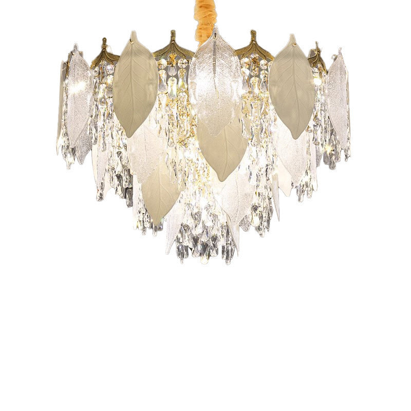 Zeitgenössische Luxus Blatt Kristall Glas Eisen Keramik 9/15/16 Licht Kronleuchter Für Wohnzimmer 