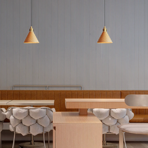 Modern Minimalist Solid Wood Cone Copper 1-Light Pendant Light For Living Room