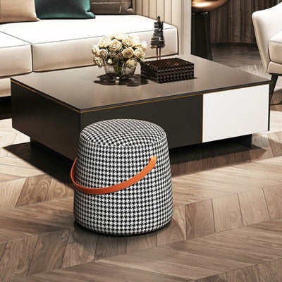 Chaise Moderne Minimaliste Ronde Colonne Coton Lin Cuir Bois Sans Dossier Sans Accoudoirs Pour Salon 