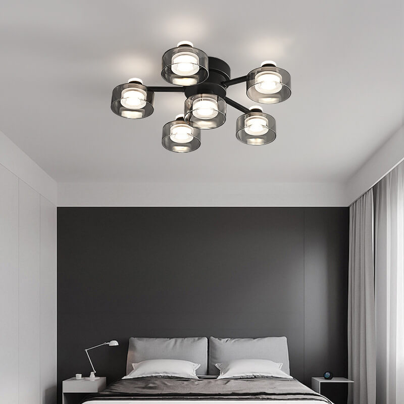 Italian Minimalist Round Drum Copper Glass LED Semi-Flush Mount Ceiling Light