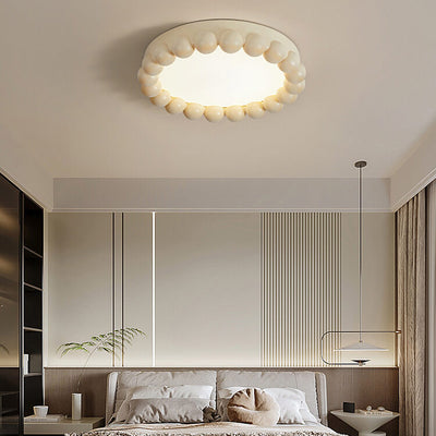 French Modern Cream Disc Glass Steel Acrylic LED Flush Mount Ceiling Light