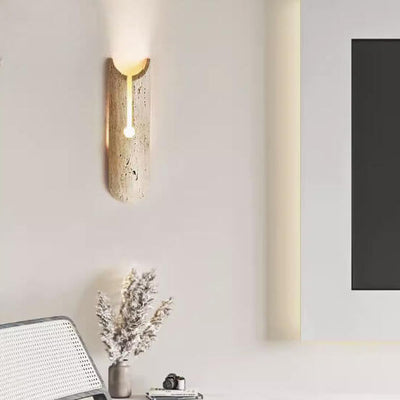 Traditionelle japanische gelbe Travertin-Halb-Oval 1-Licht-Wandleuchte für das Wohnzimmer 
