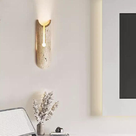Traditionelle japanische gelbe Travertin-Halb-Oval 1-Licht-Wandleuchte für das Wohnzimmer 