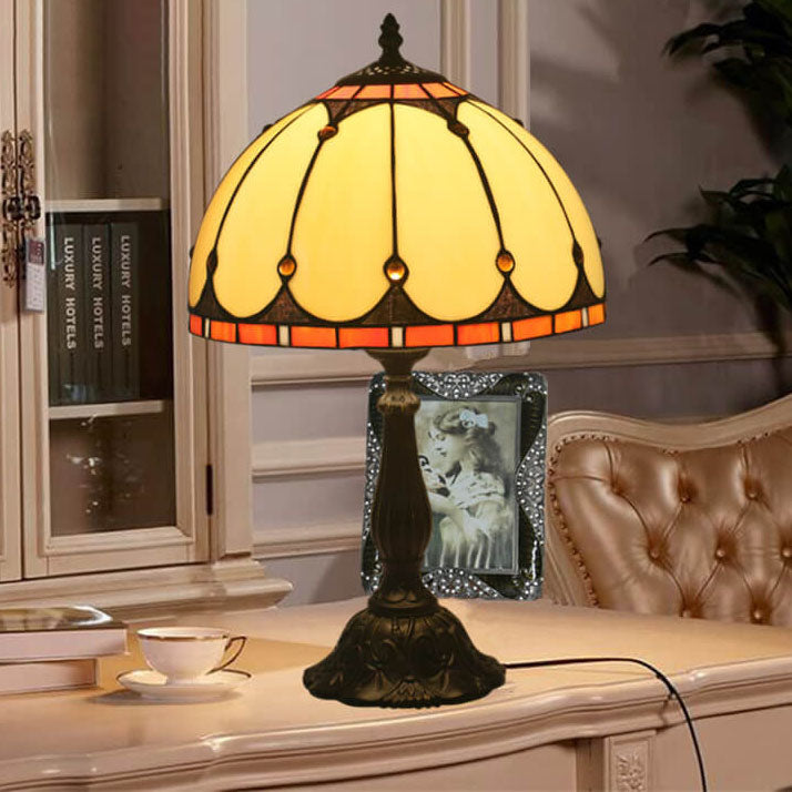 Lámpara de Mesa de Cúpula Mediterránea de Cristal Tiffany Vintage de 1 Luz 