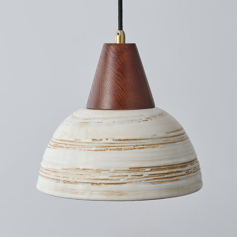 Contemporary Vintage Dome Iron Ash Wood Ceramic 1-Light Pendant Light For Living Room