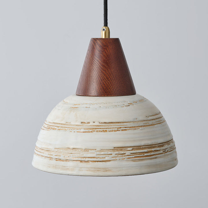 Contemporary Vintage Dome Iron Ash Wood Ceramic 1-Light Pendant Light For Living Room