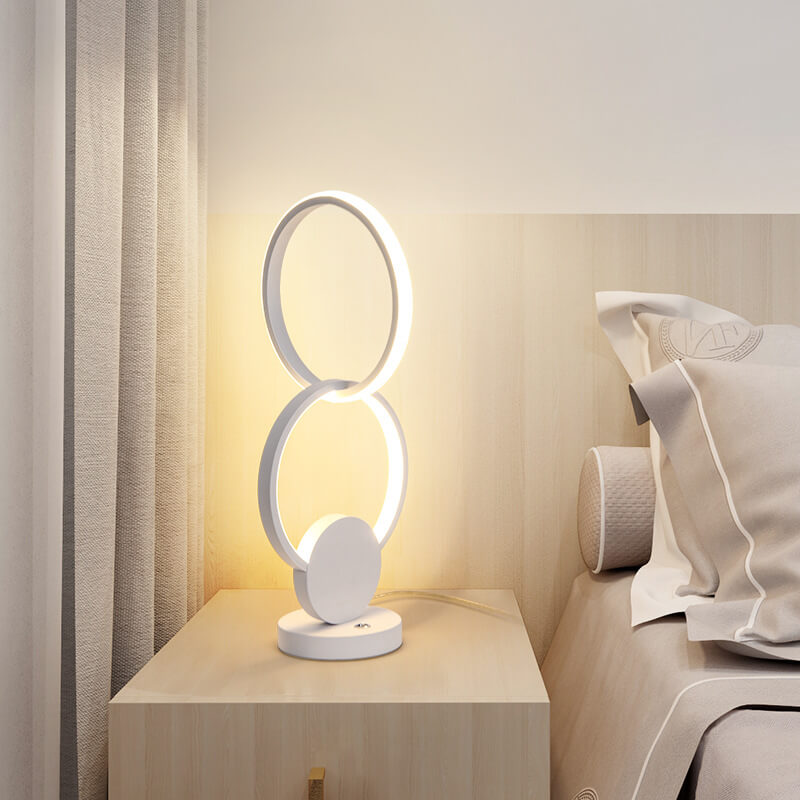 Lámpara de Mesa LED de Base de Hierro Interconectada de Anillos Dobles Acrílicos de Simplicidad Moderna 