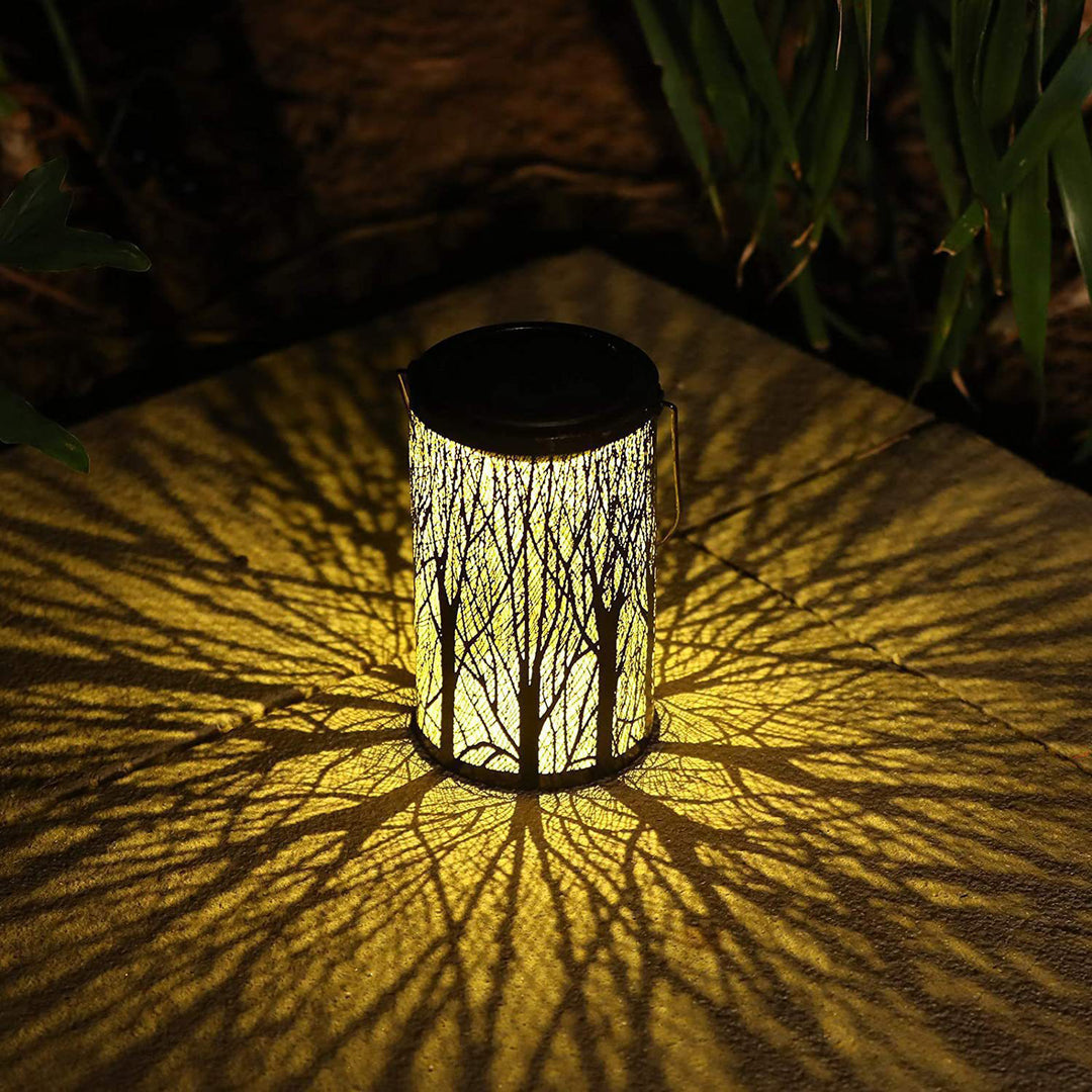 Moderne Art Deco Solarzylinder-Skelettlaterne Eisen LED Außenlandschaftslicht für den Garten 