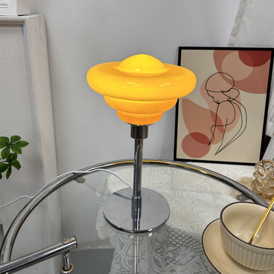 Modern Art Deco Metal Glass Ripple Gyro 1-Light Table Lamp For Bedside