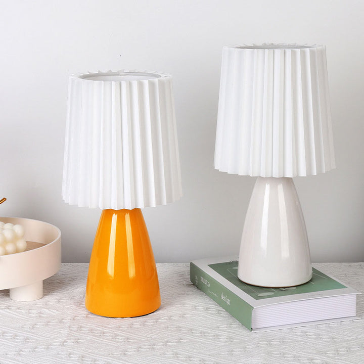 Contemporary Scandinavian Pleated Fabric Ceramics Base 1-Light Table Lamp For Bedroom