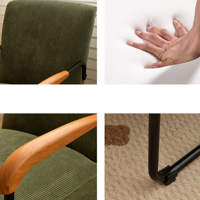 Coussin carré scandinave contemporain en velours côtelé avec chaise d'accent en bois massif et acier au carbone, dossier et accoudoirs pour salon 