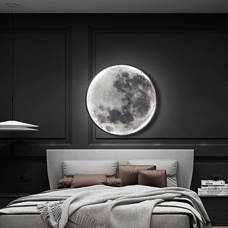 Contemporary Creative Round Moon Iron Acrylic LED Wall Sconce Lamp For Living Room