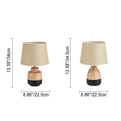 Modern Minimalist Wood Grain Fabric Ceramic 1-Light Table Lamp