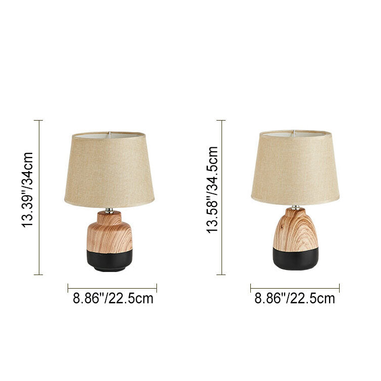 Lámpara de mesa de 1 luz de cerámica con tela de grano de madera minimalista moderna 