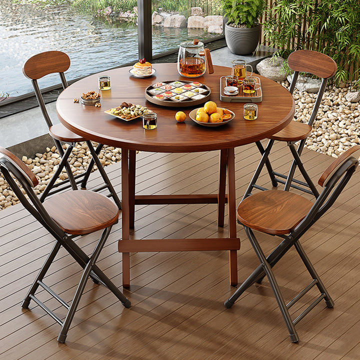 Mesa de comedor redonda escandinava contemporánea con tablero de MDF y hierro para 4 plazas 