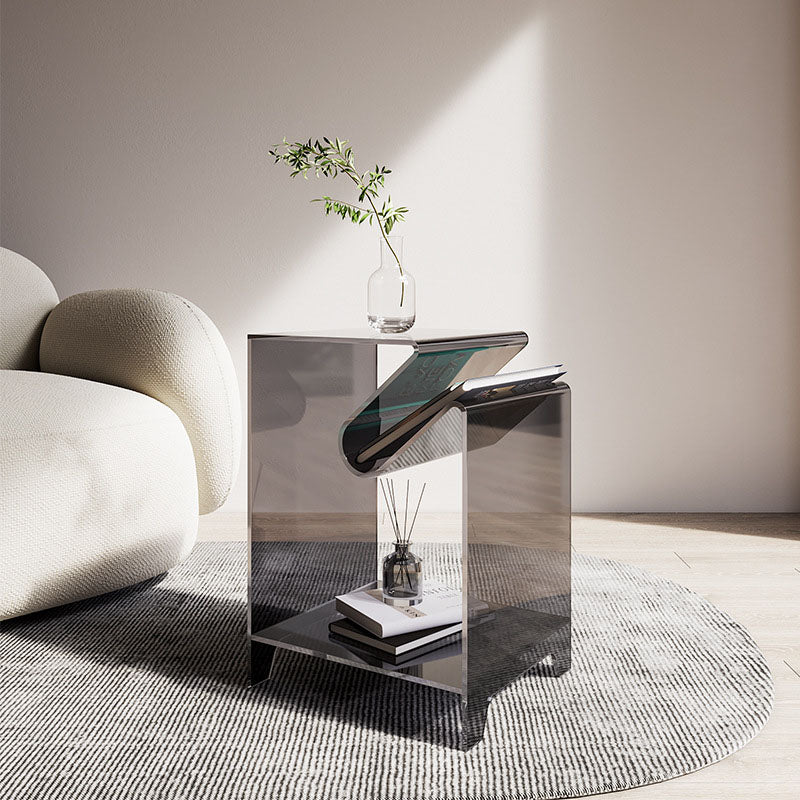 Moderner minimalistischer quadratischer Beistelltisch aus Acryl, 2-stöckig, für das Wohnzimmer 