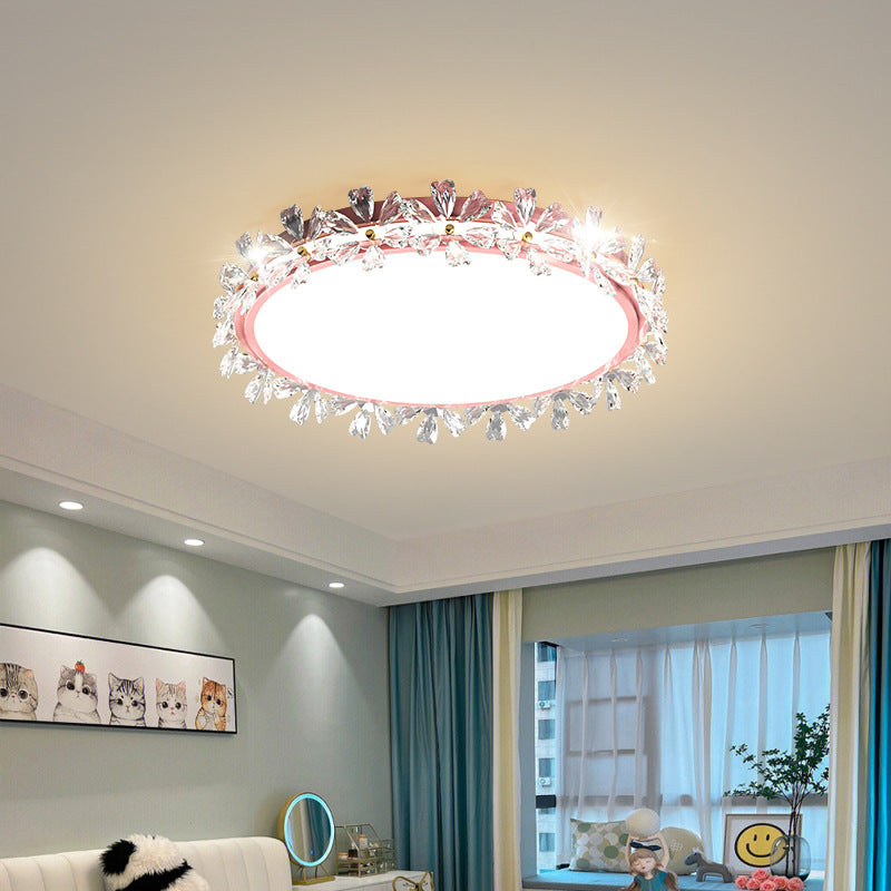 Lustre LED Plafonnier Rond Moderne en Fer Acrylique Plastique avec Fleurs pour Chambre 