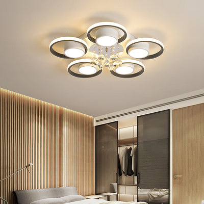 Luminaire de plafond LED moderne en fer avec abat-jour en acrylique en forme de cercle et cristal pour salon 