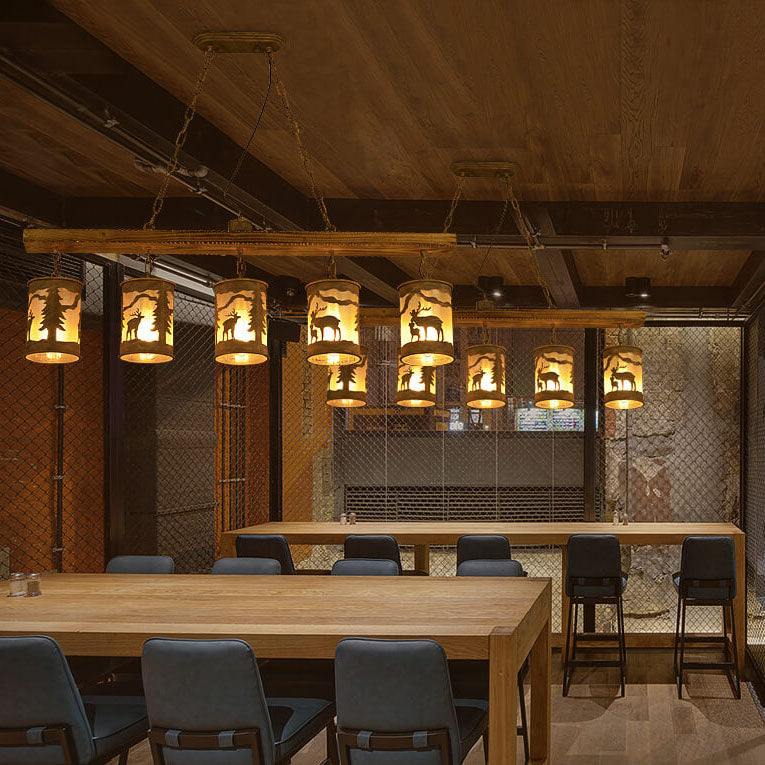 Industrielle Retro Kreative Lange Streifen Holz Zylinder Lampenschirm 3/5-Licht Kronleuchter 