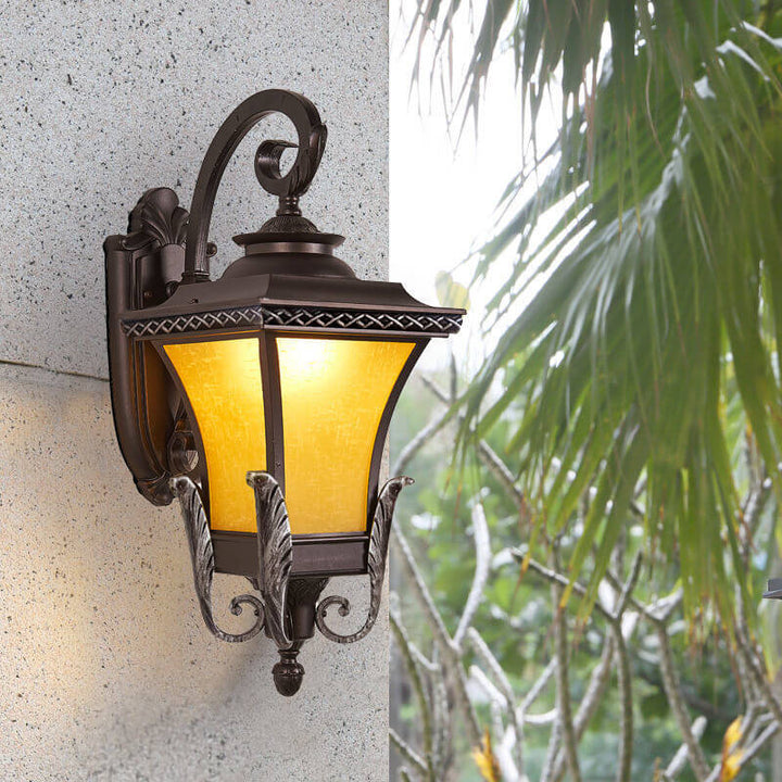 Aplique de pared exterior tradicional vintage de aluminio y vidrio con jaula cuadrada, 1 luz 