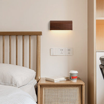 Applique murale LED avec abat-jour rectangulaire en aluminium imitation bois traditionnel japonais pour chambre 