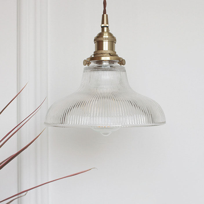 Traditional Vintage Textured Glass Copper Round Pot 1-Light Pendant Light For Dining Room