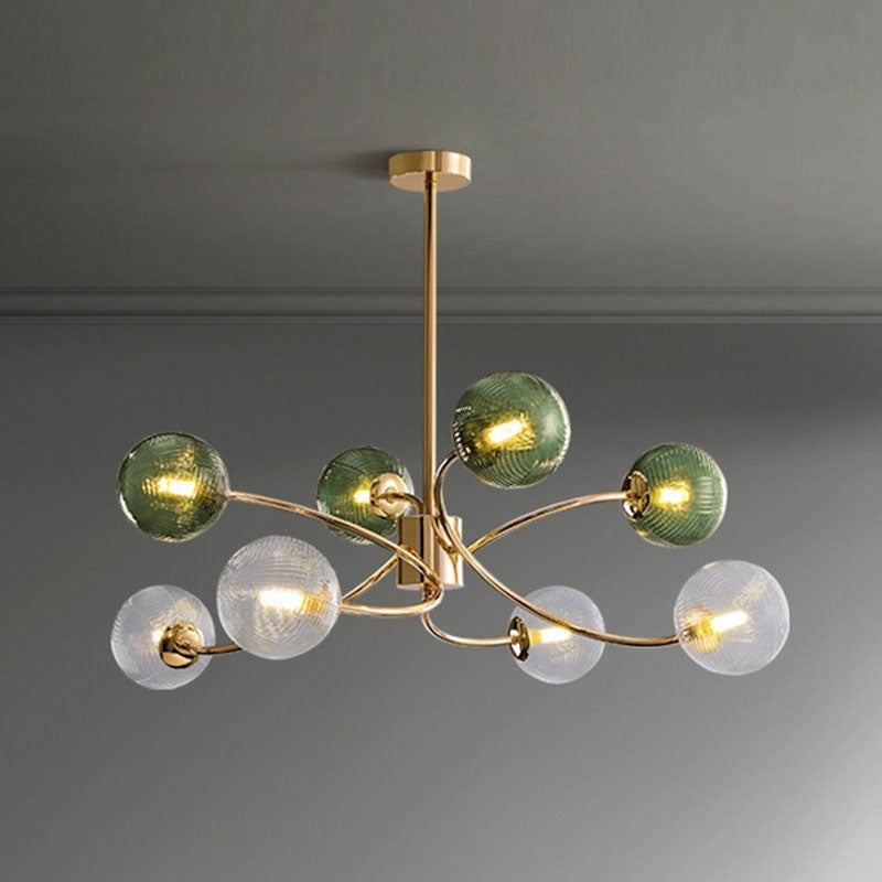 Zeitgenössischer nordischer Zweiglinien-Orb-Hardware-Glas 6/8/12 Licht Kronleuchter für Wohnzimmer 