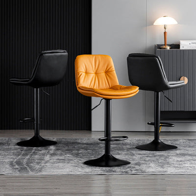 Taburete de barra con respaldo contemporáneo nórdico base redonda cojín rectangular cuero nappa espuma estructura de metal para comedor 