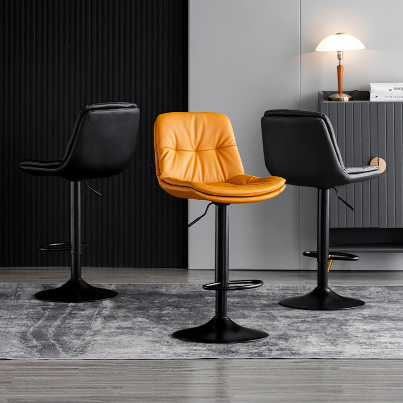 Taburete de barra con respaldo contemporáneo nórdico base redonda cojín rectangular cuero nappa espuma estructura de metal para comedor 
