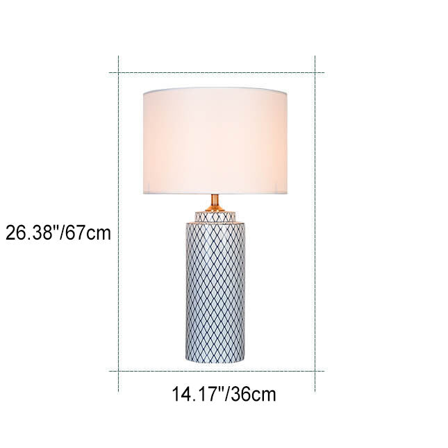 European Minimalist Ceramic Cylinder Fabric Shade 1-Light Table Lamp