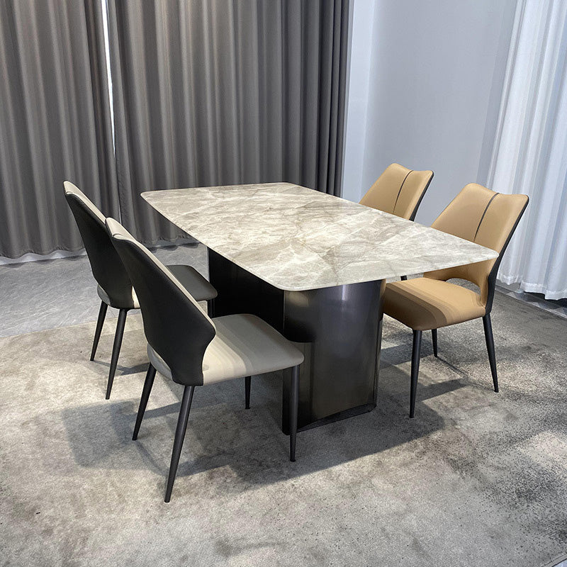 Zeitgenössischer Luxus Esszimmerstuhl aus quadratischem Mikrofaserleder und Karbonstahl mit Rückenlehne für das Esszimmer 